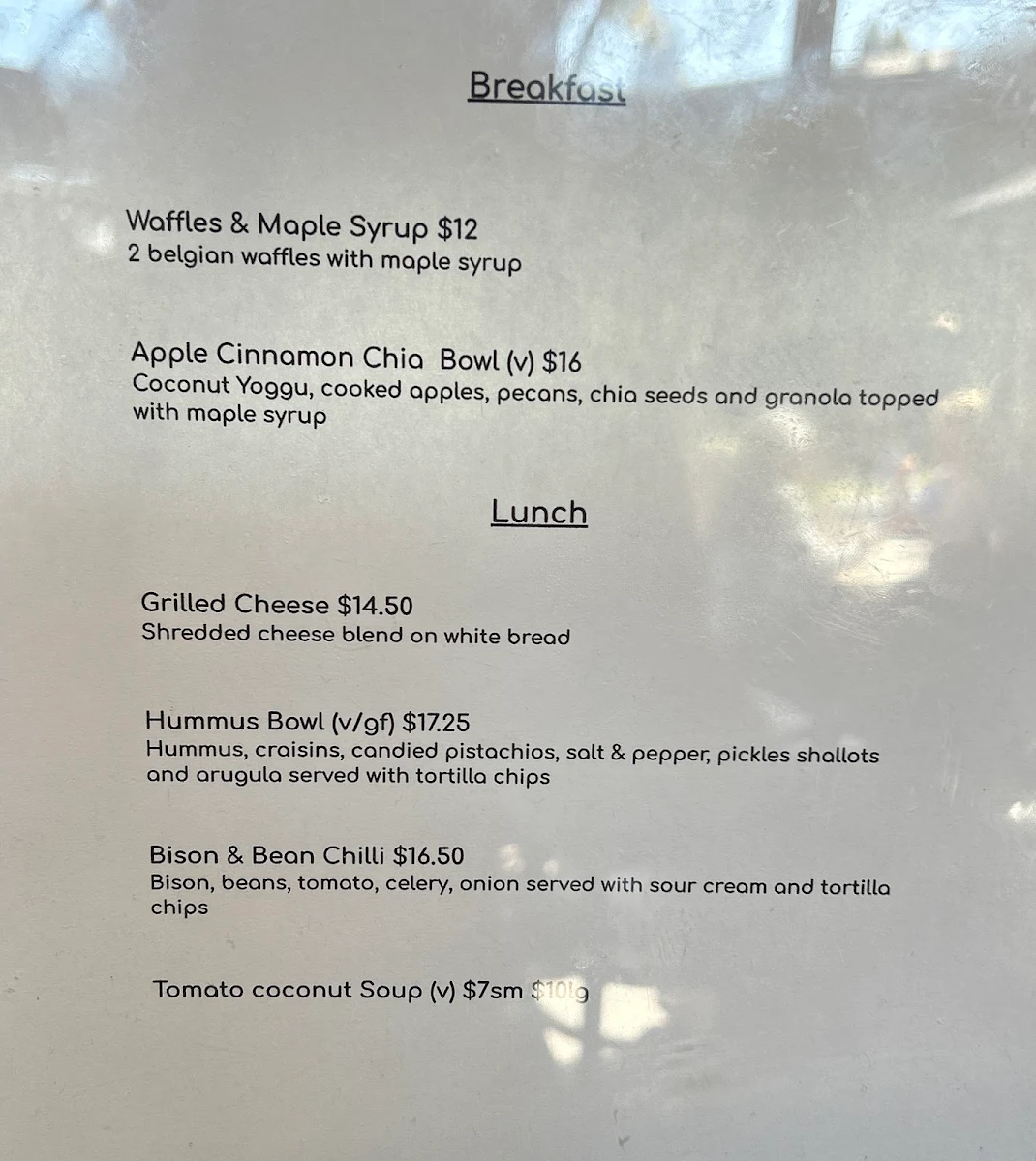 Menu, Off the Tracks - Cafe & Bistro