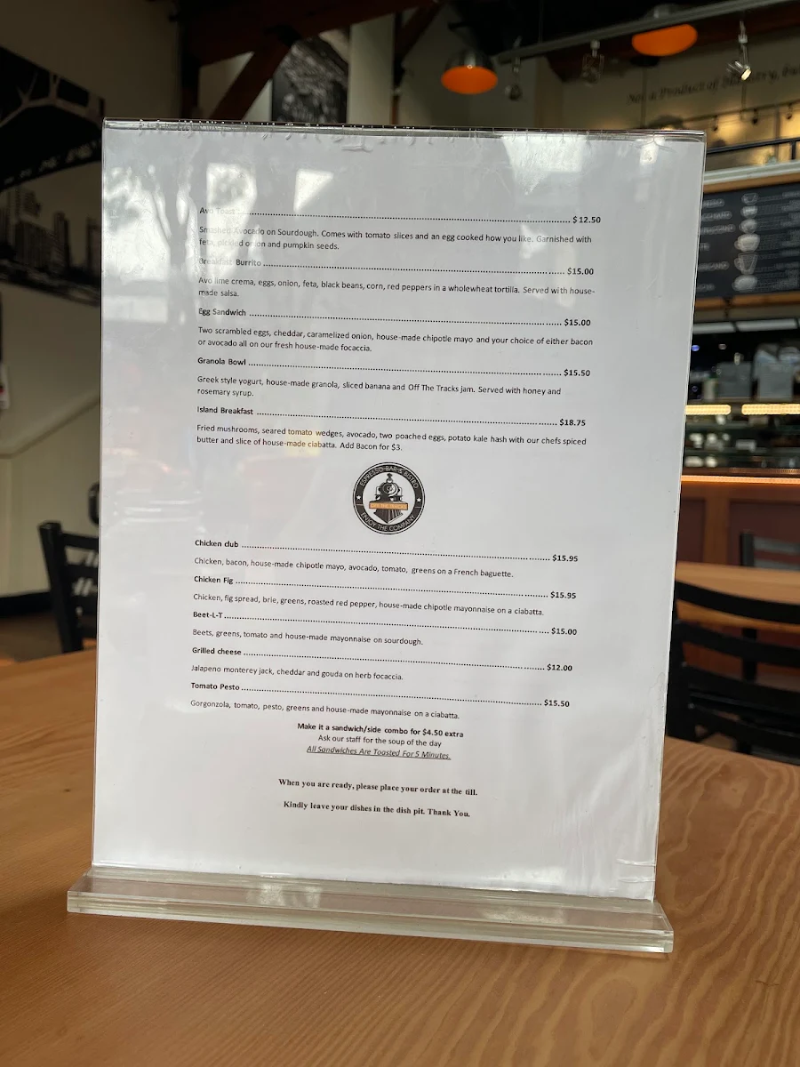 Menu, Off the Tracks - Cafe & Bistro
