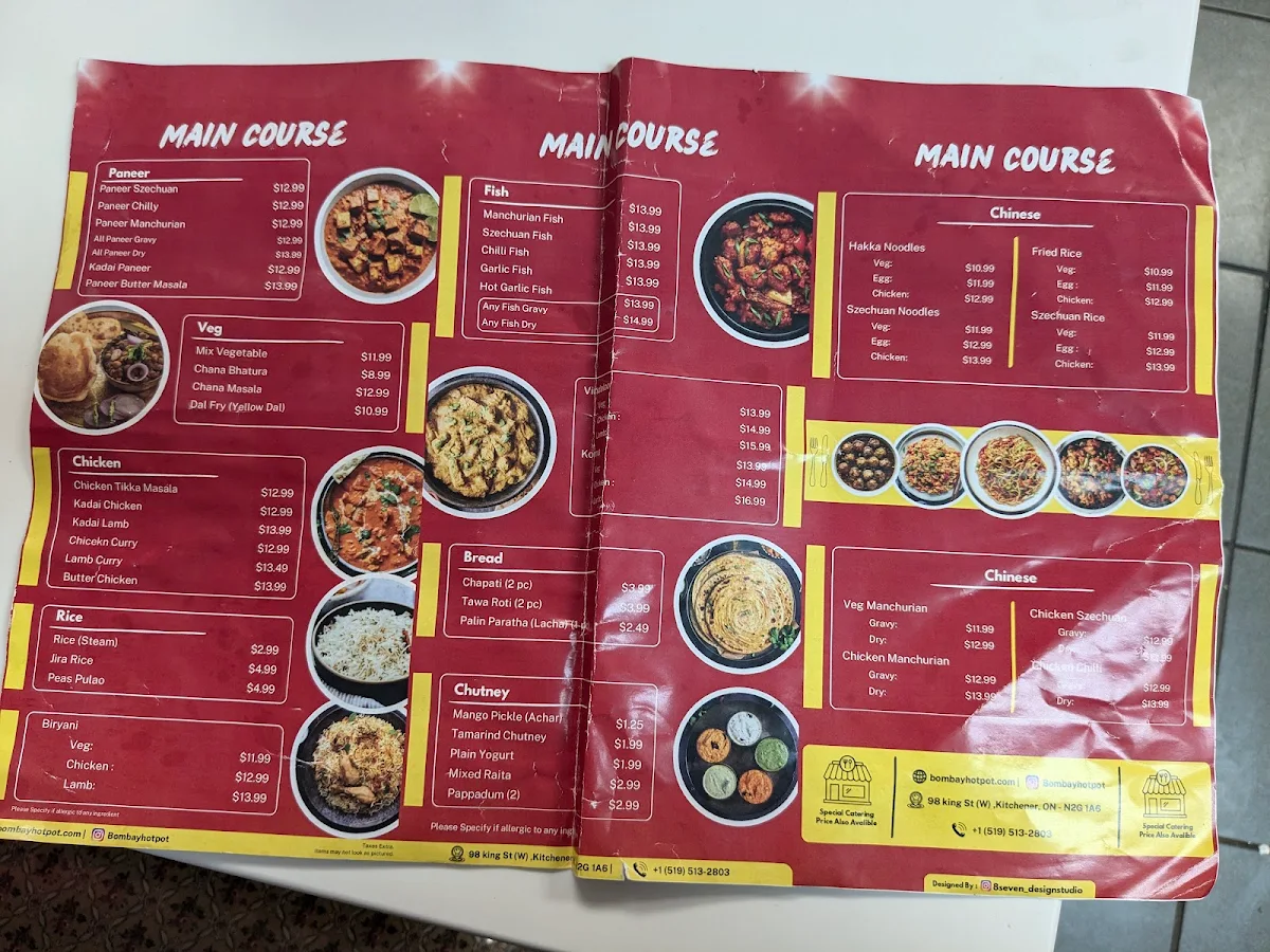Menu, Bombay Hot Pot