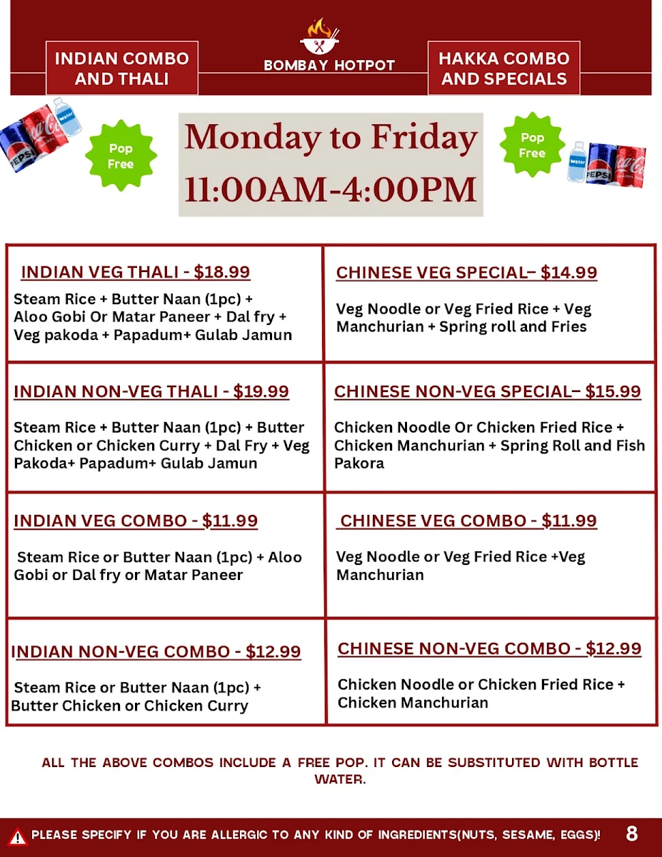 Menu, Bombay Hot Pot