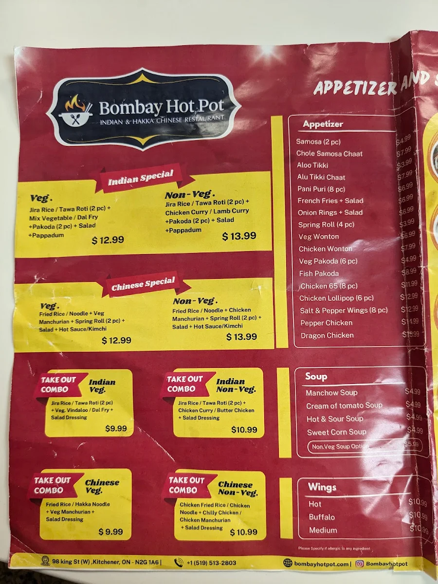 Menu, Bombay Hot Pot