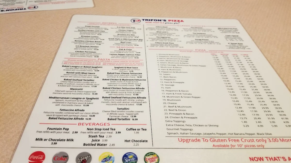 Menu, Trifons Pizza