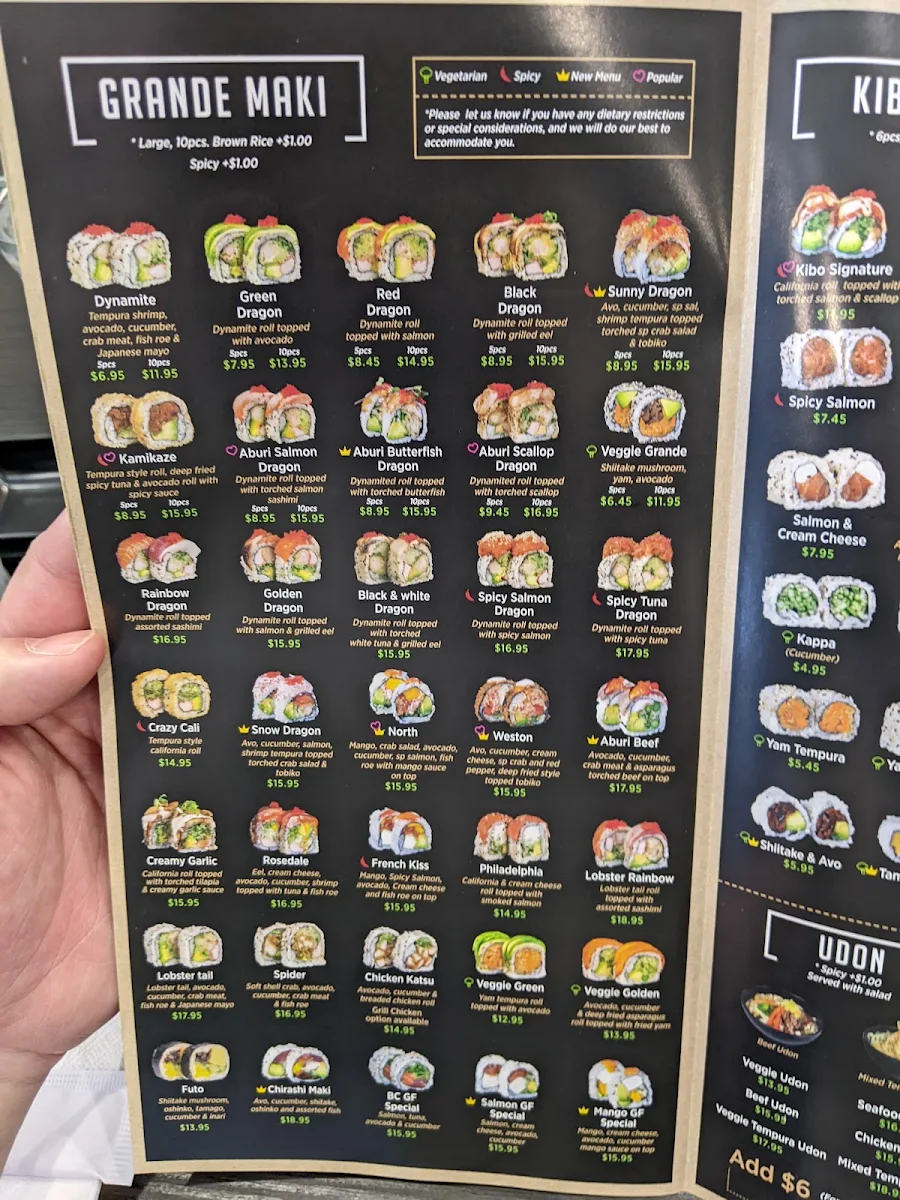 Menu, Kibo Sushi House - St.Clair