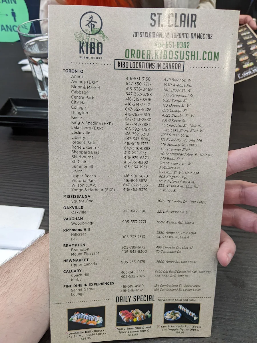 Menu, Kibo Sushi House - St.Clair