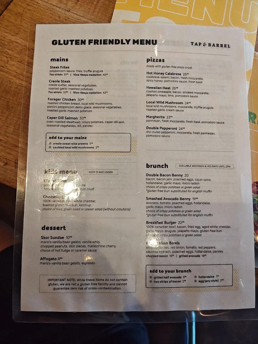 Menu, Tap & Barrel • Convention Centre