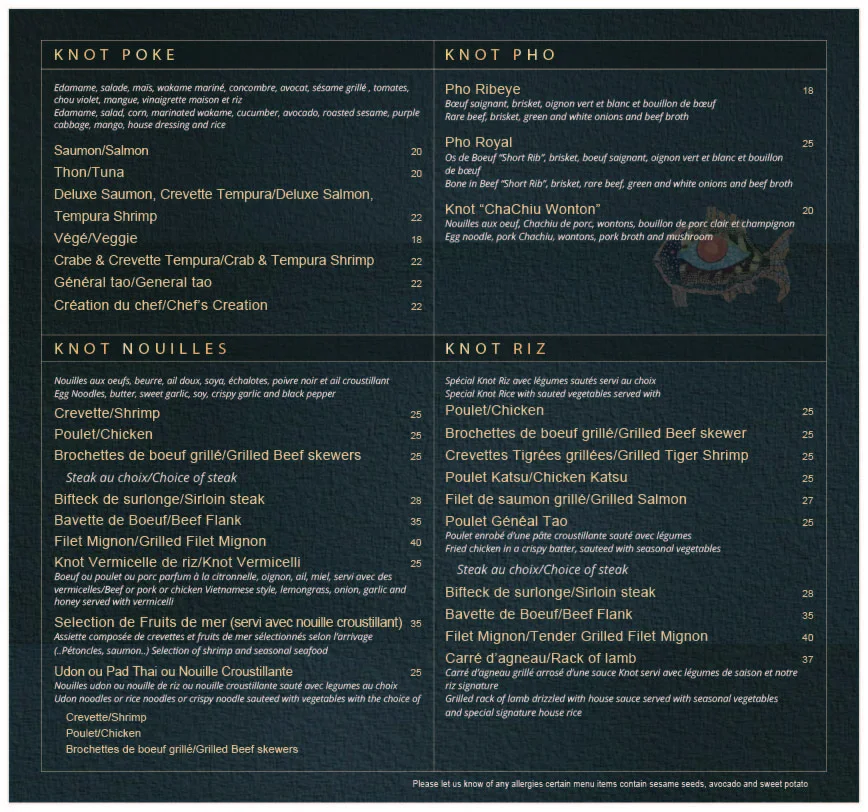 Menu, Knot d'Asie