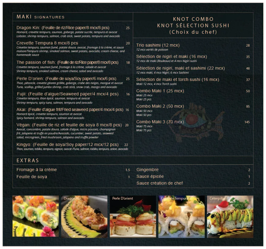 Menu, Knot d'Asie