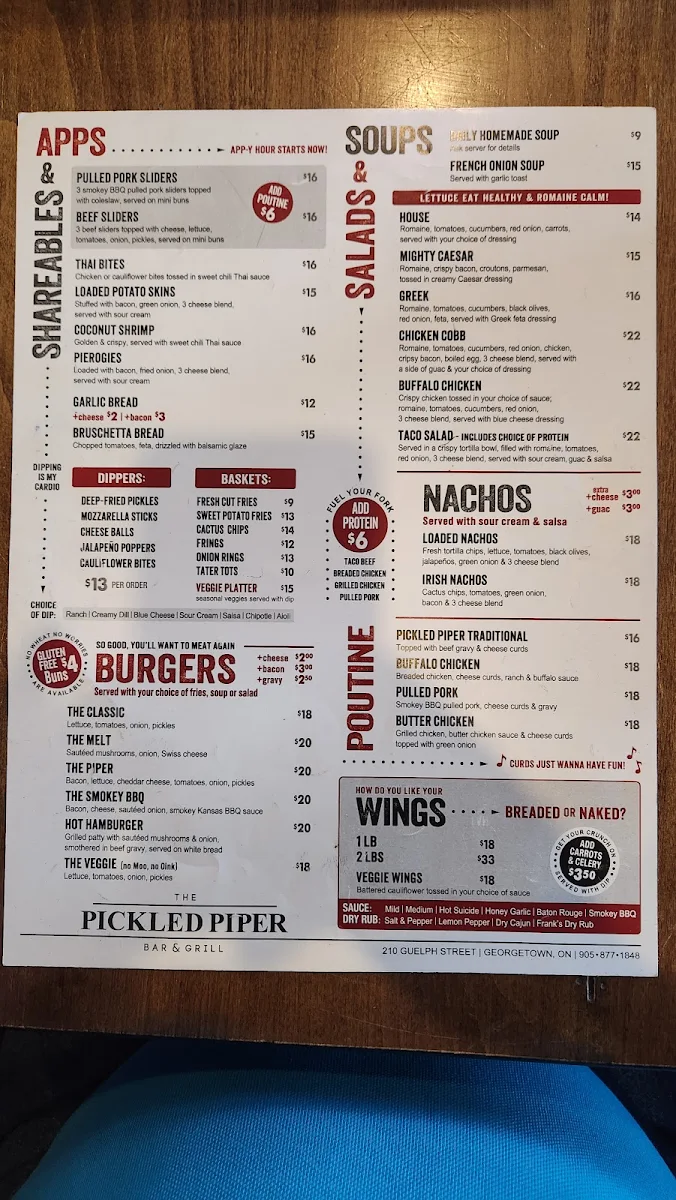 Menu, The Pickled Piper Bar & Grill