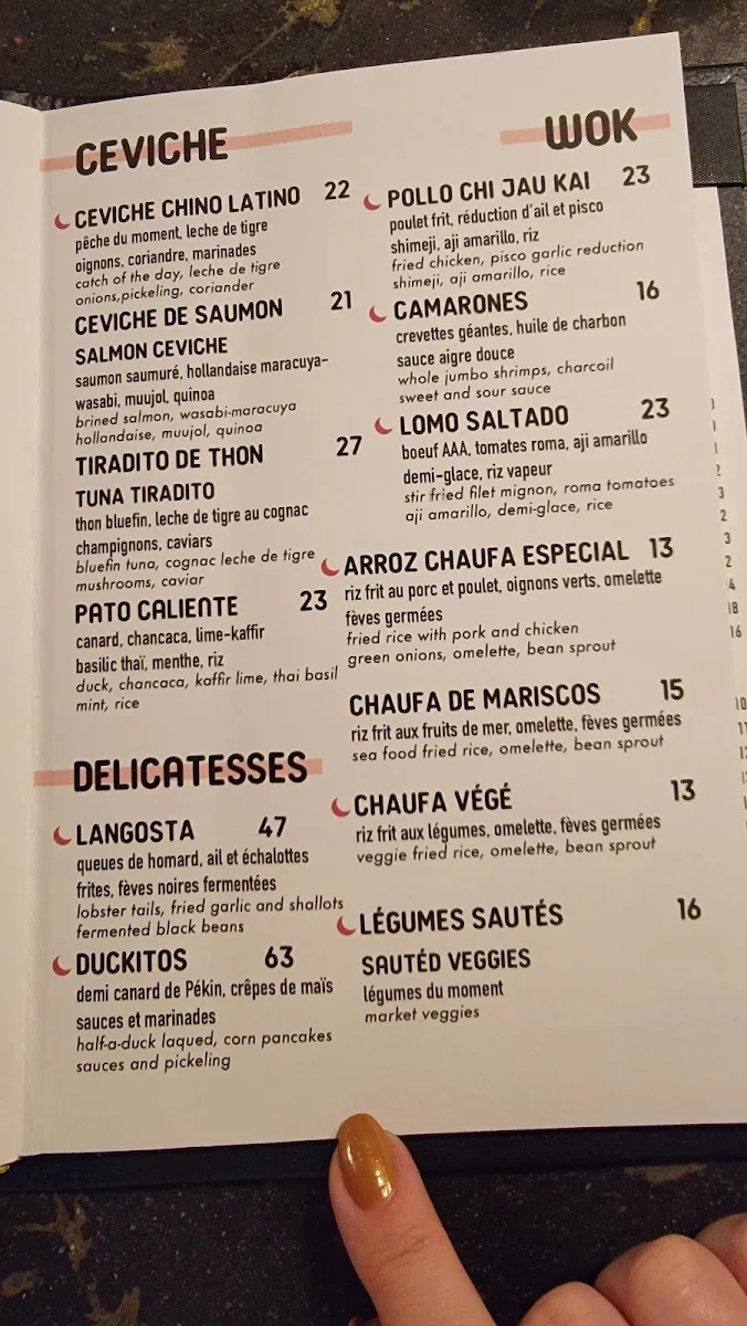 Menu, Chifa