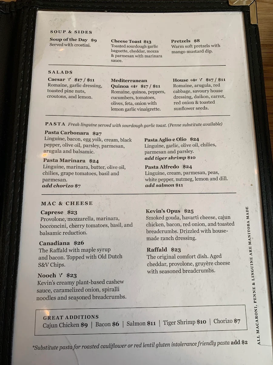 Menu, Kevin's Bistro