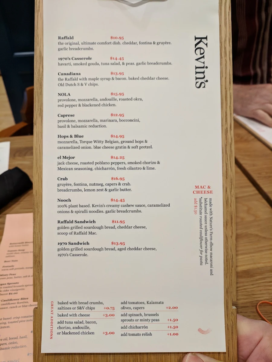 Menu, Kevin's Bistro
