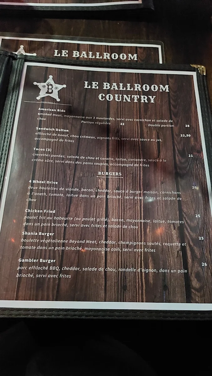 Menu, BALLROOM COUNTRY PLESSISVILLE