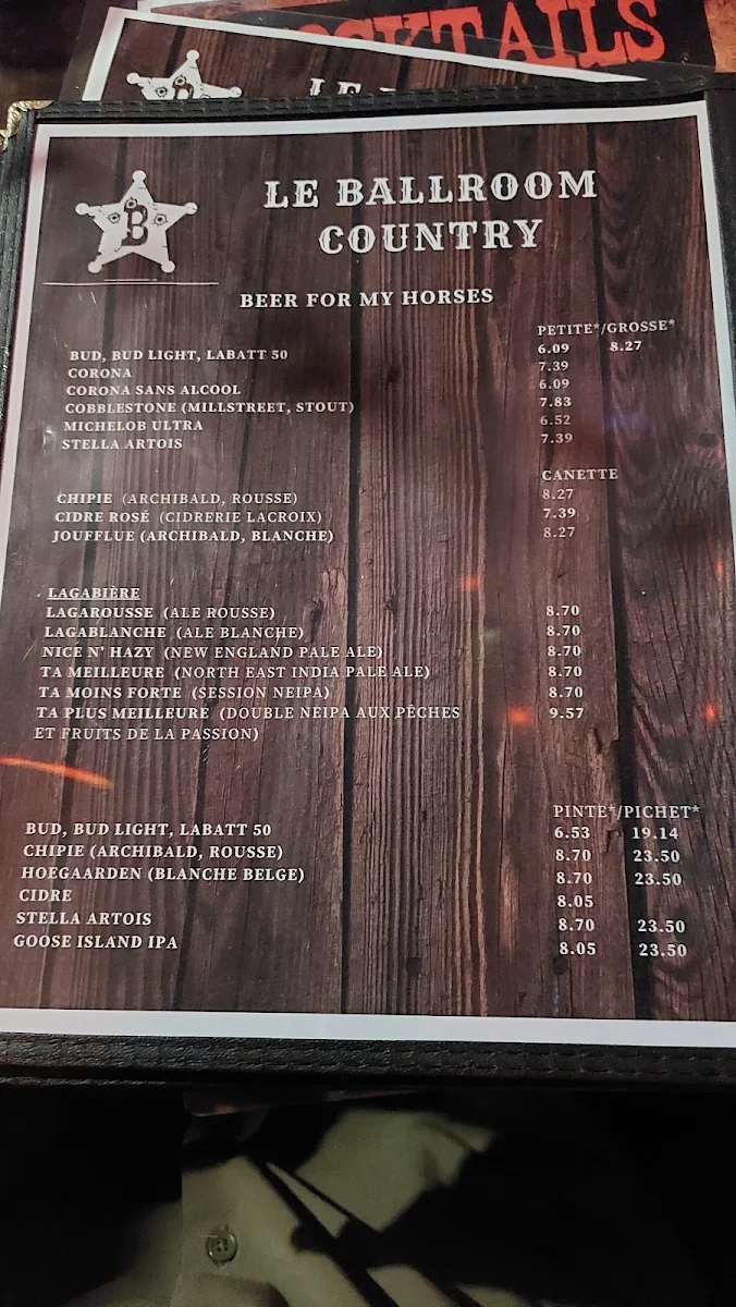 Menu, BALLROOM COUNTRY PLESSISVILLE