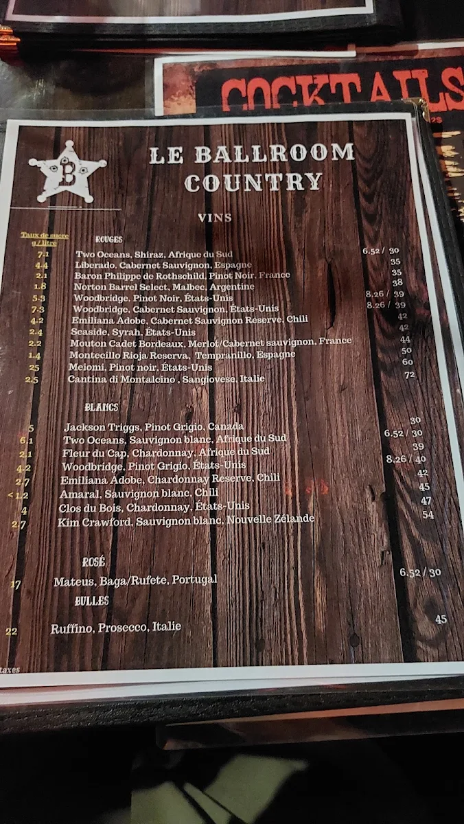 Menu, BALLROOM COUNTRY PLESSISVILLE