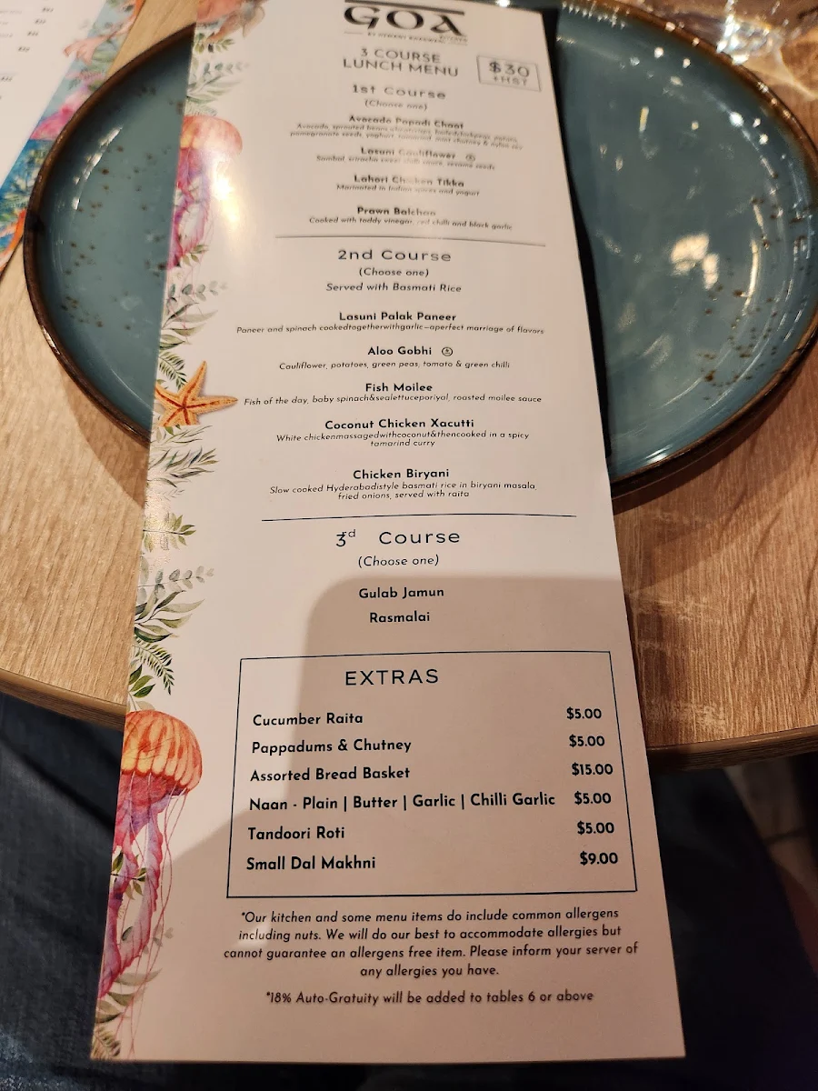 Menu, Goa Indian Farm Kitchen