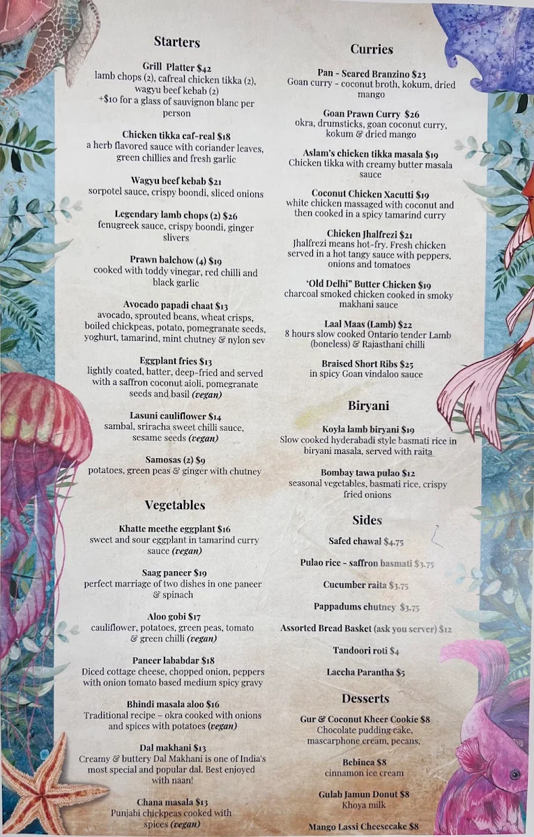 Menu, Goa Indian Farm Kitchen