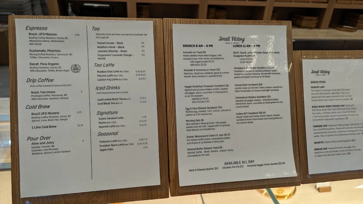 Menu, Small Victory Bakery