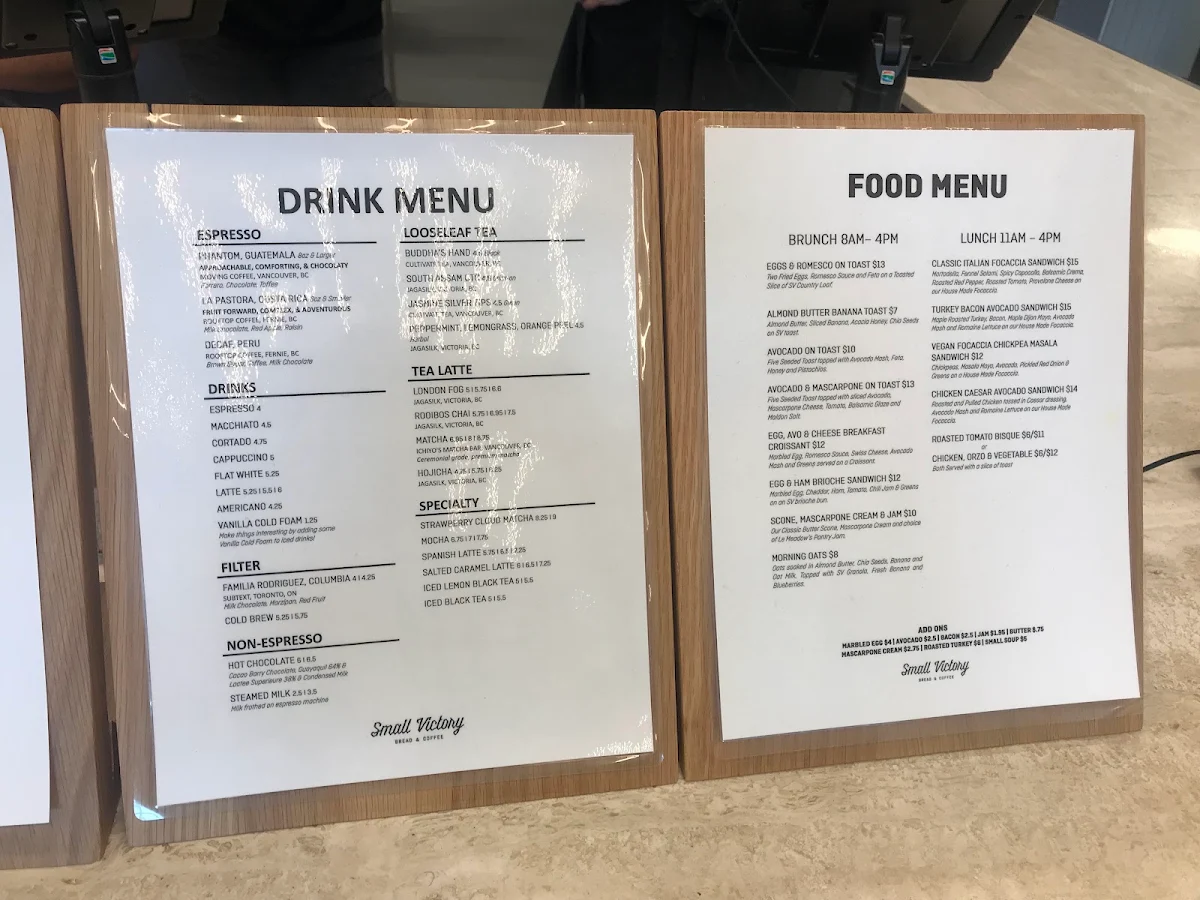 Menu, Small Victory Bakery