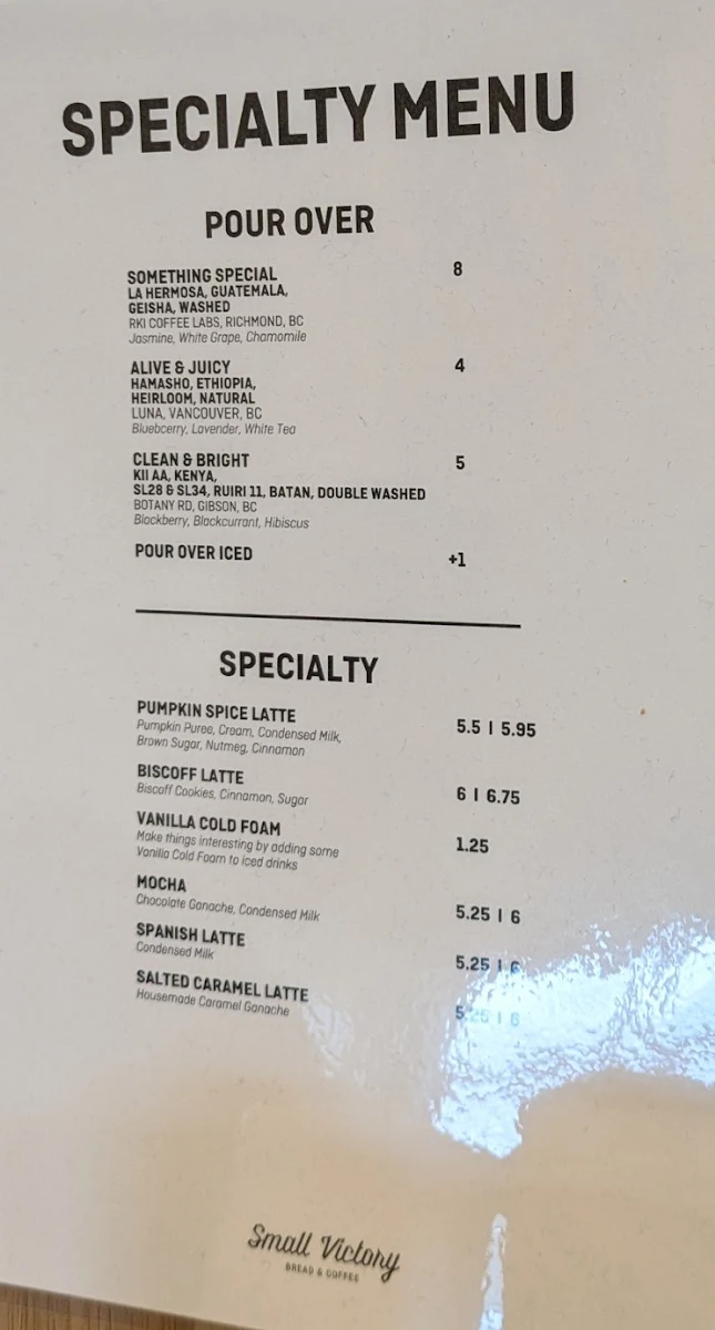 Menu, Small Victory Bakery