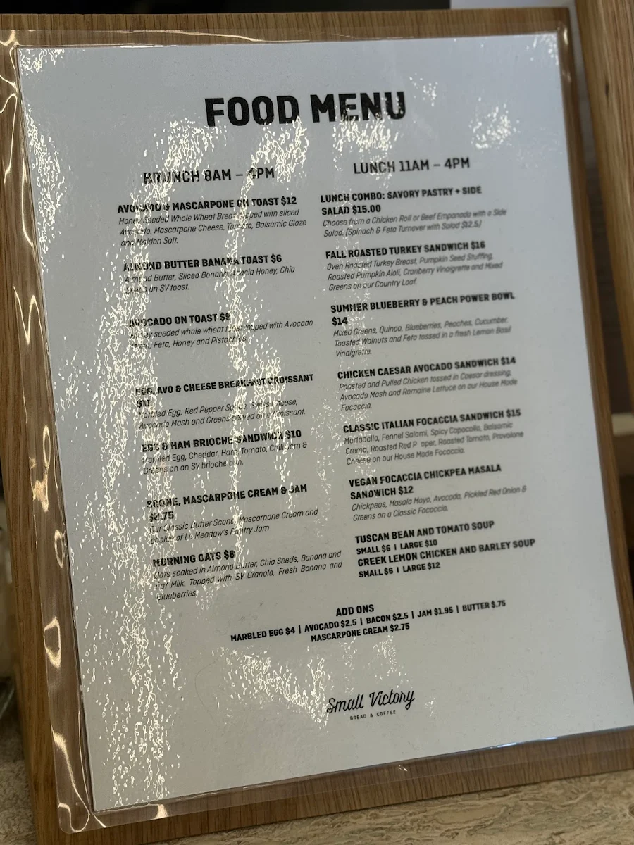 Menu, Small Victory Bakery