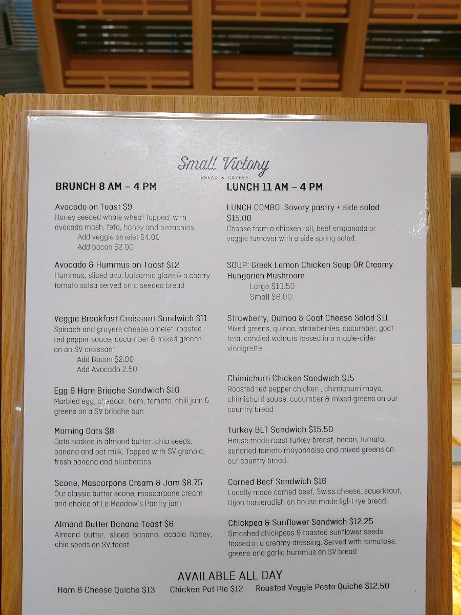 Menu, Small Victory Bakery