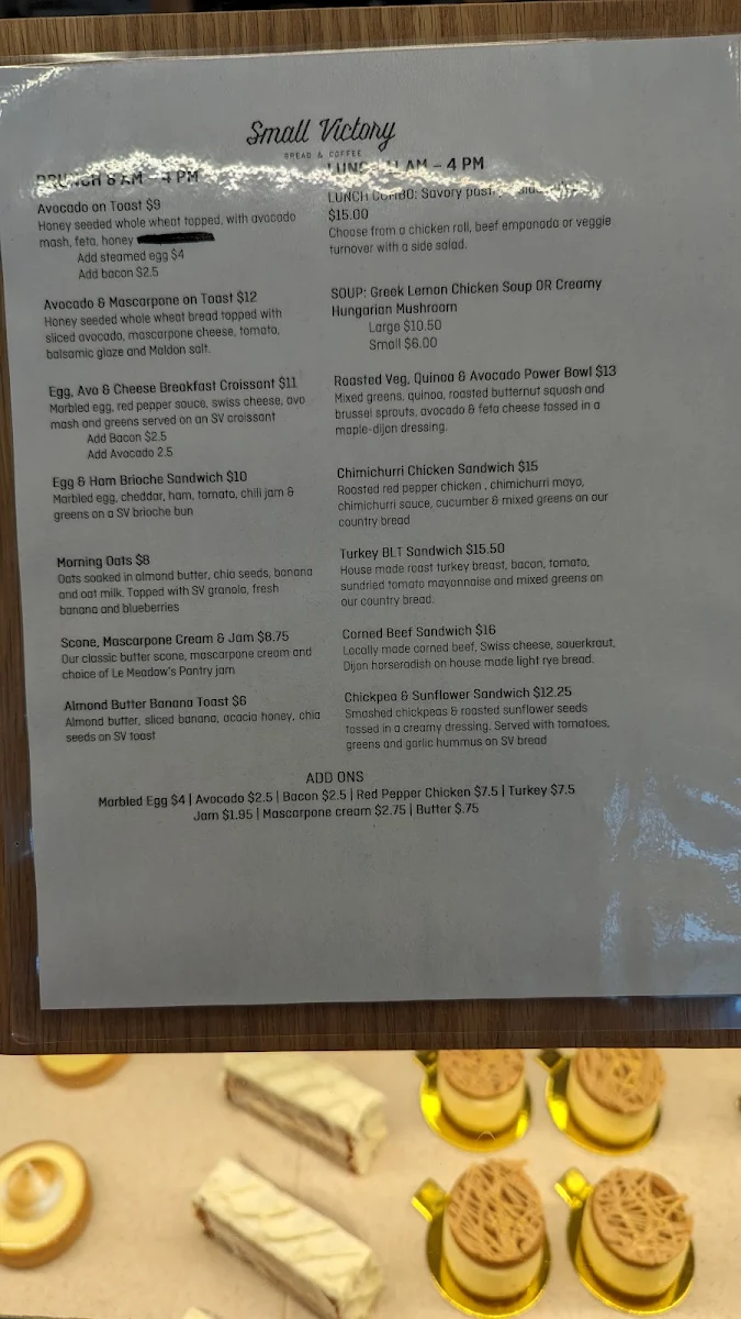 Menu, Small Victory Bakery
