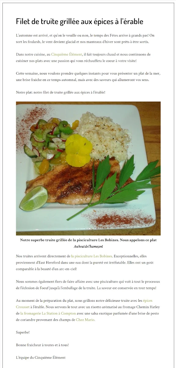 Menu, Le 5e Élément
