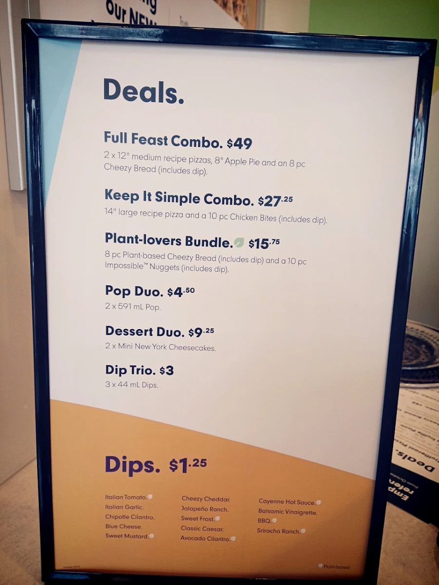 Menu, Panago Pizza