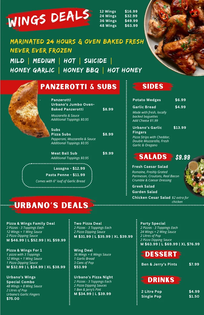Menu, Urbano Pizza & Wingss