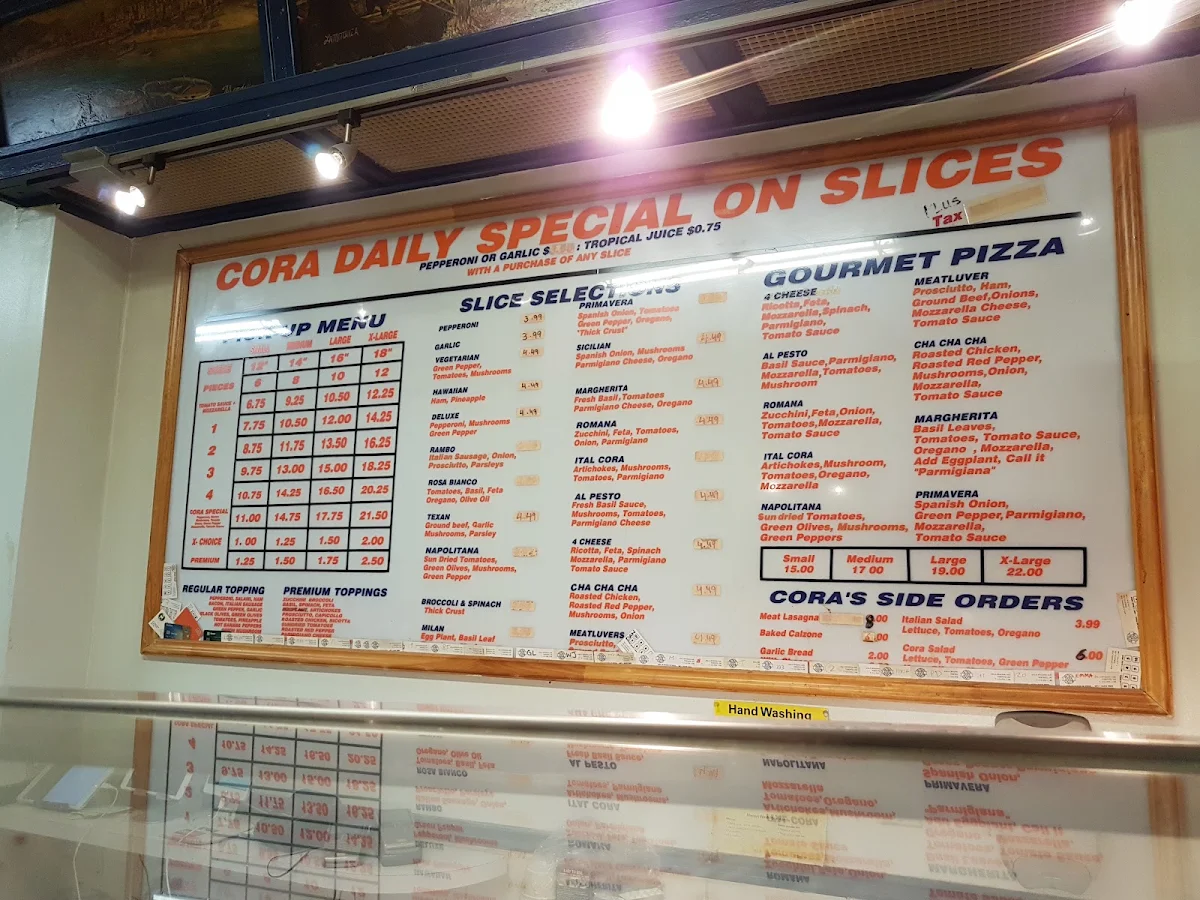 Menu, Cora Pizza