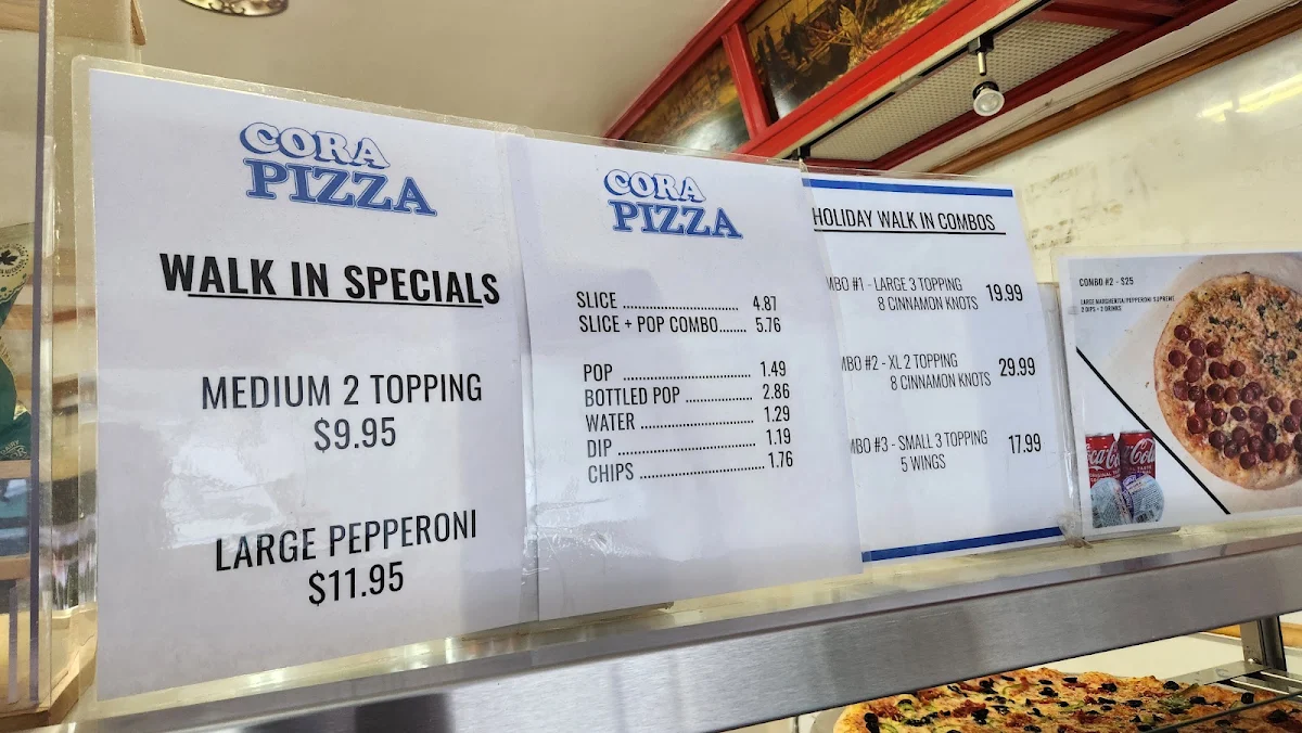 Menu, Cora Pizza
