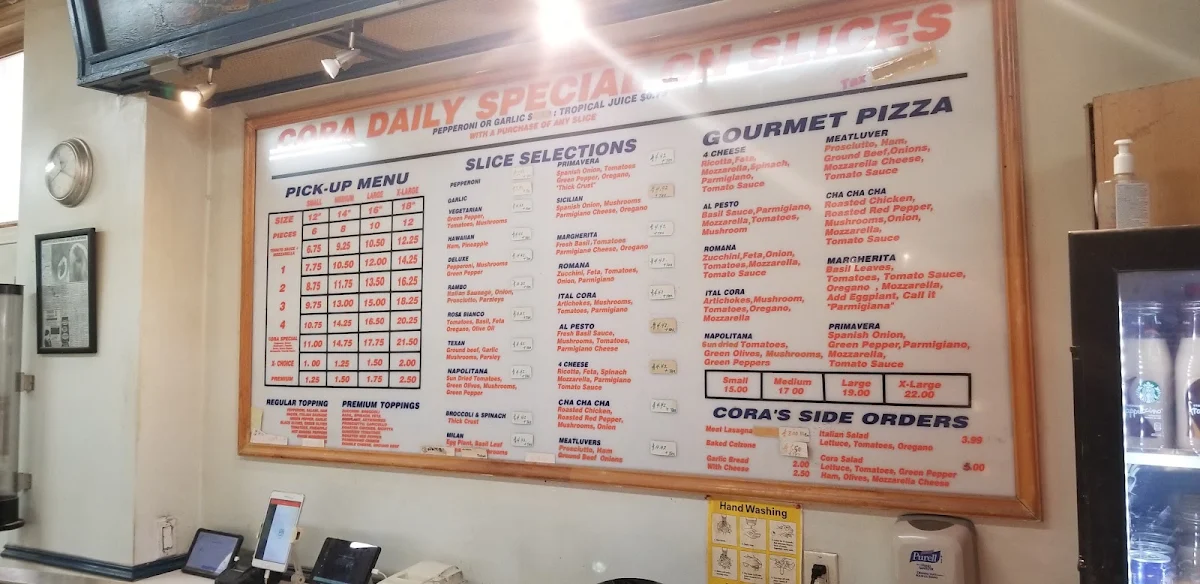 Menu, Cora Pizza