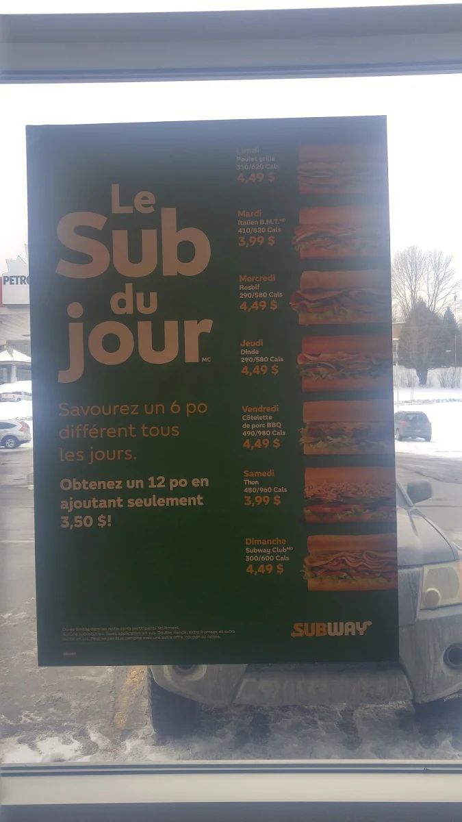 Menu, Subway