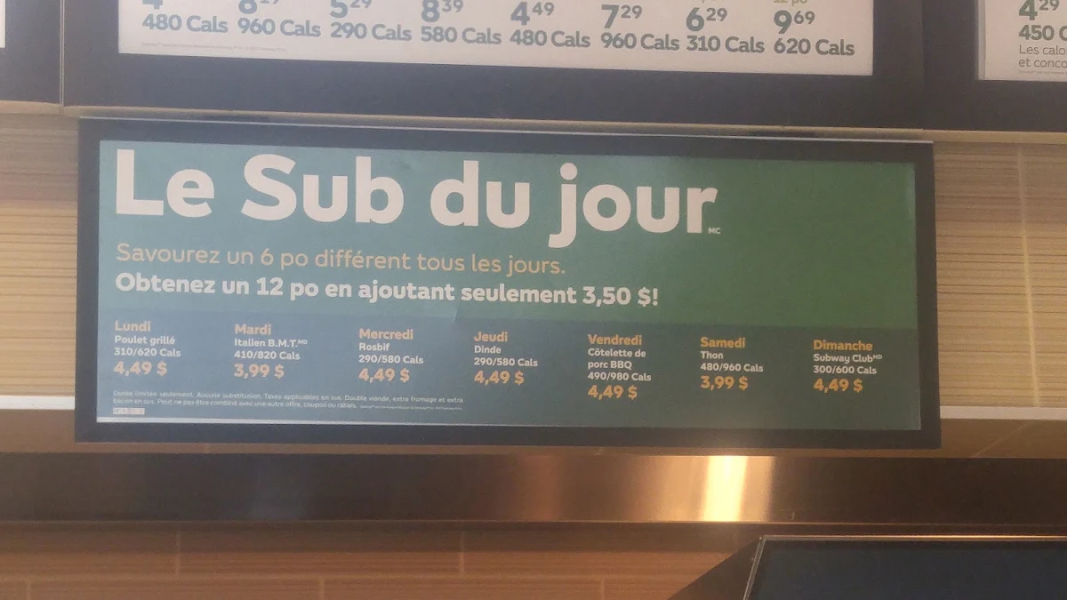 Menu, Subway