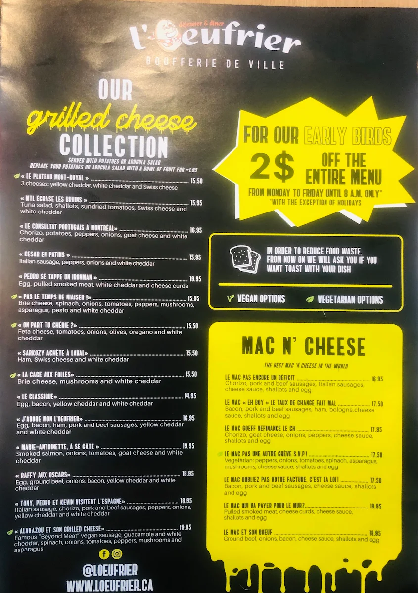 Menu, L'Œufrier (Lachine)