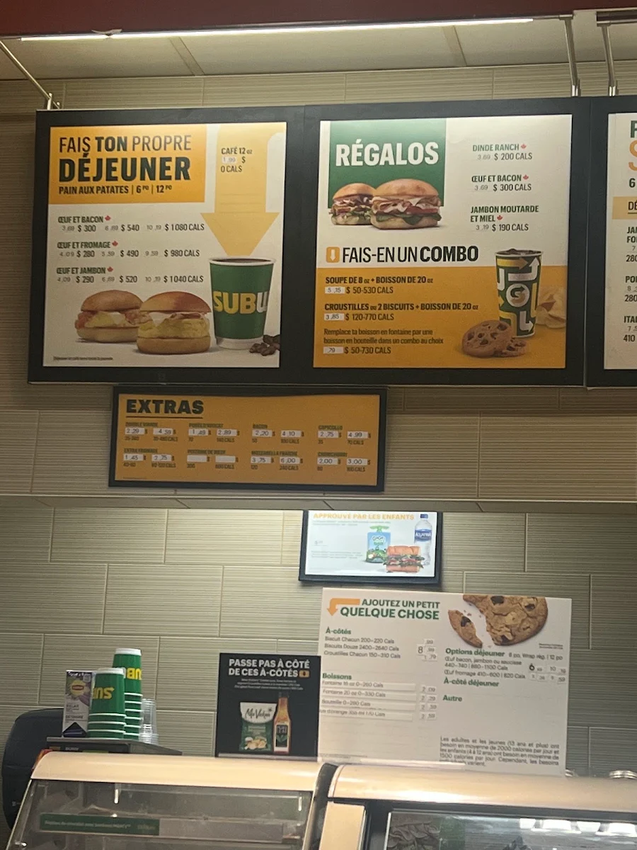 Menu, Subway