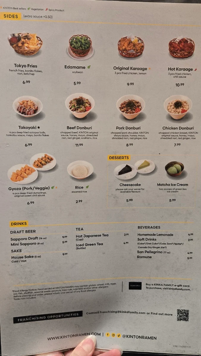Menu, Kintaro Ramen