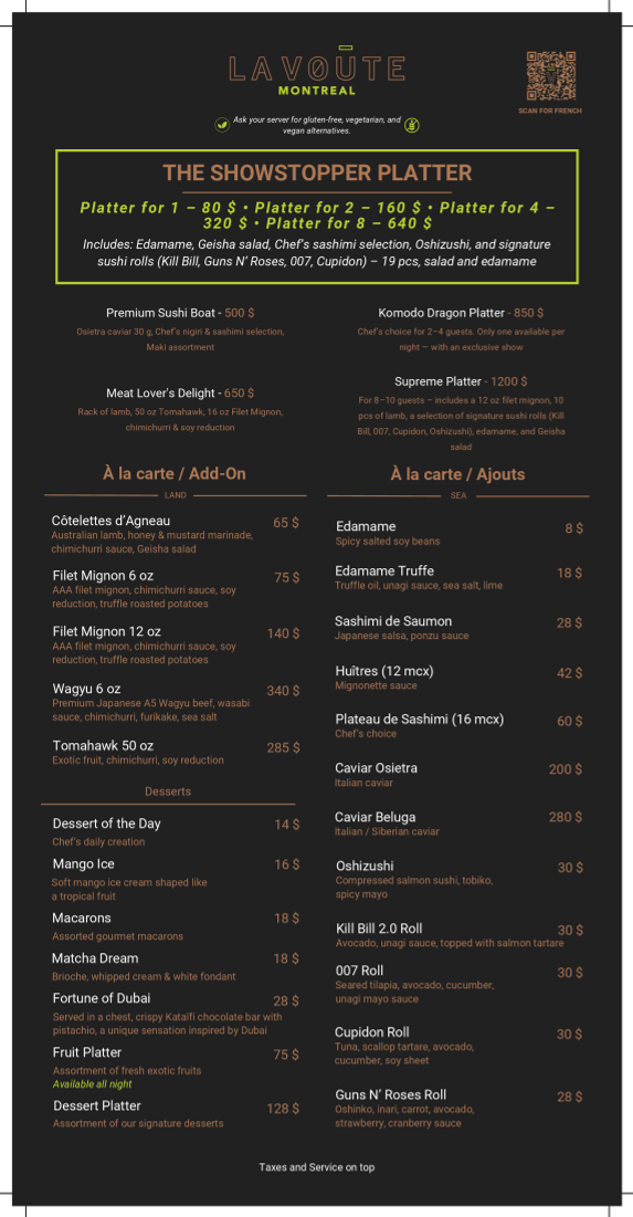 Menu, La Voûte