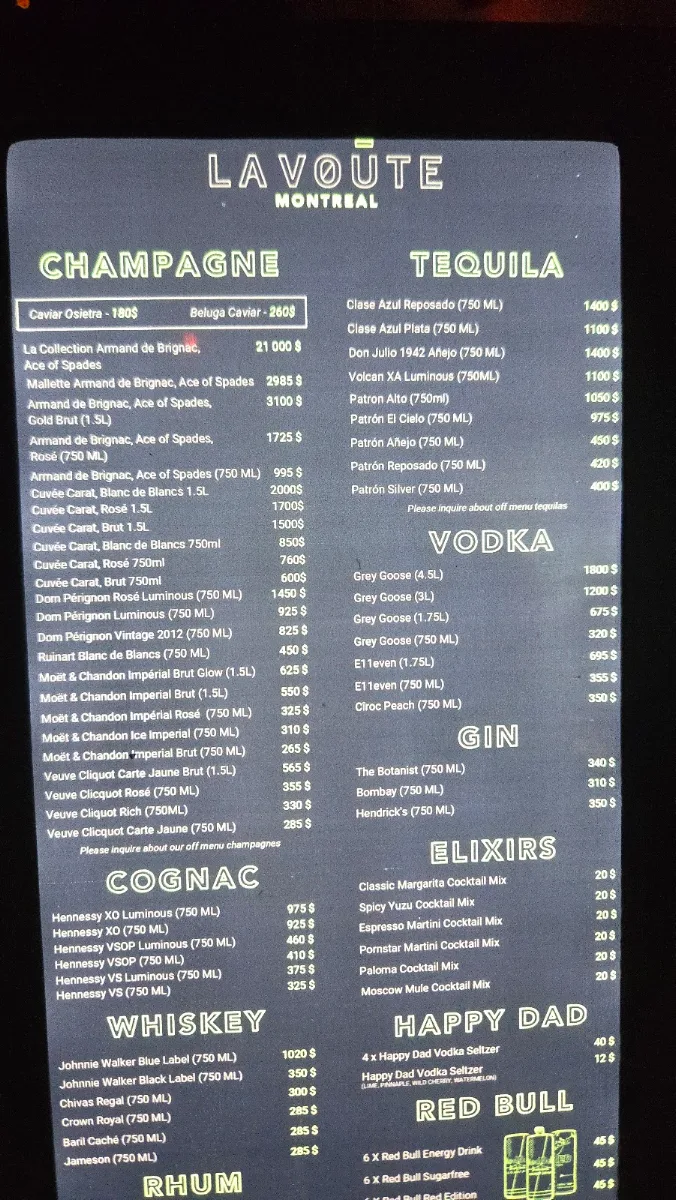 Menu, La Voûte
