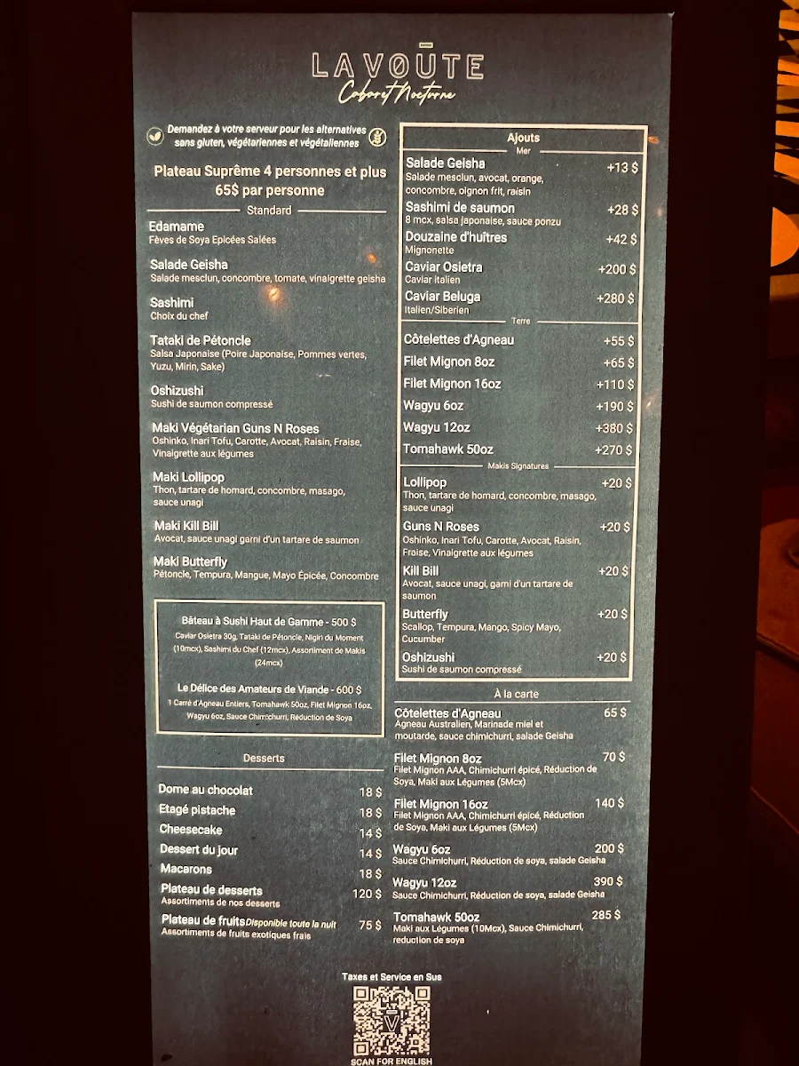 Menu, La Voûte