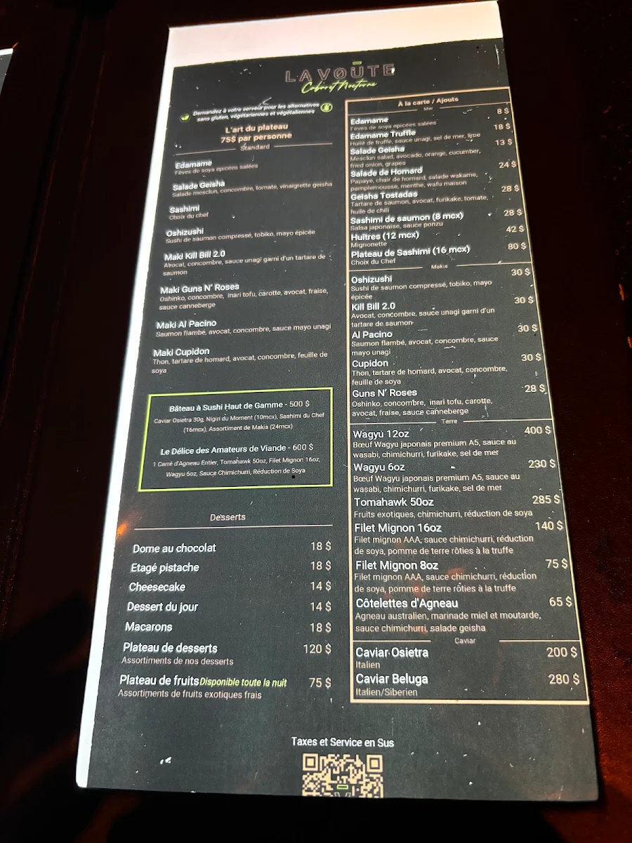 Menu, La Voûte