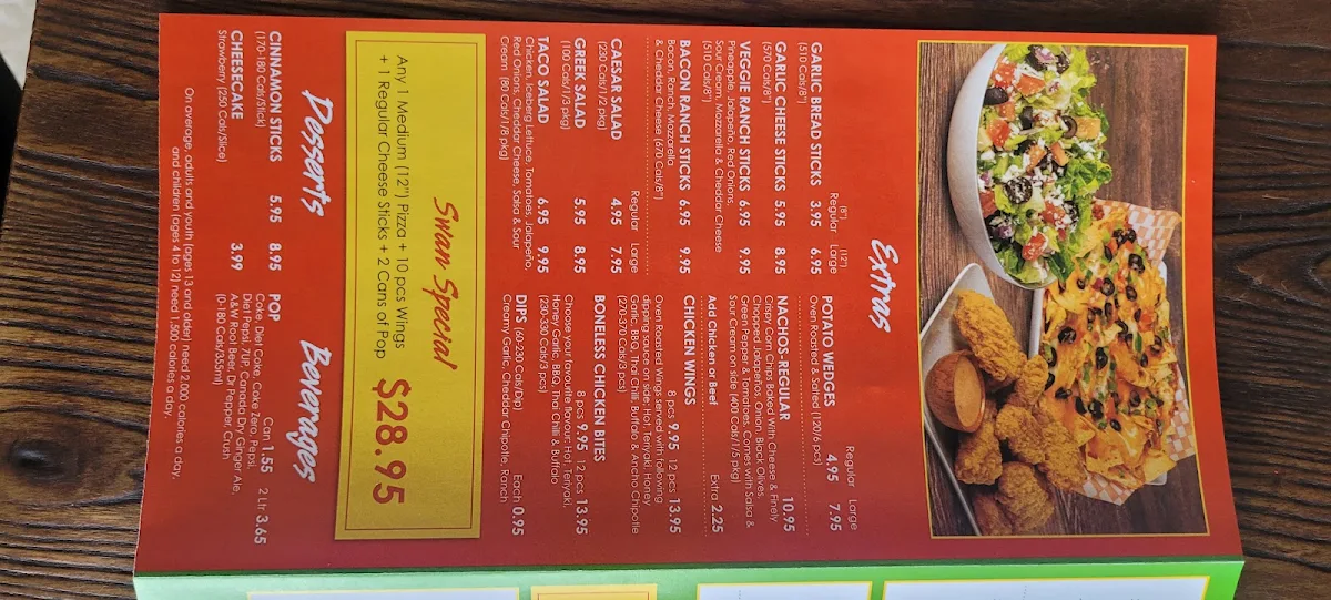 Menu, Red Swan Pizza