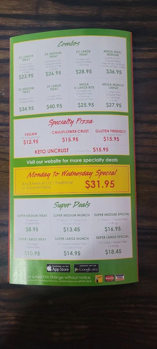 Menu, Red Swan Pizza