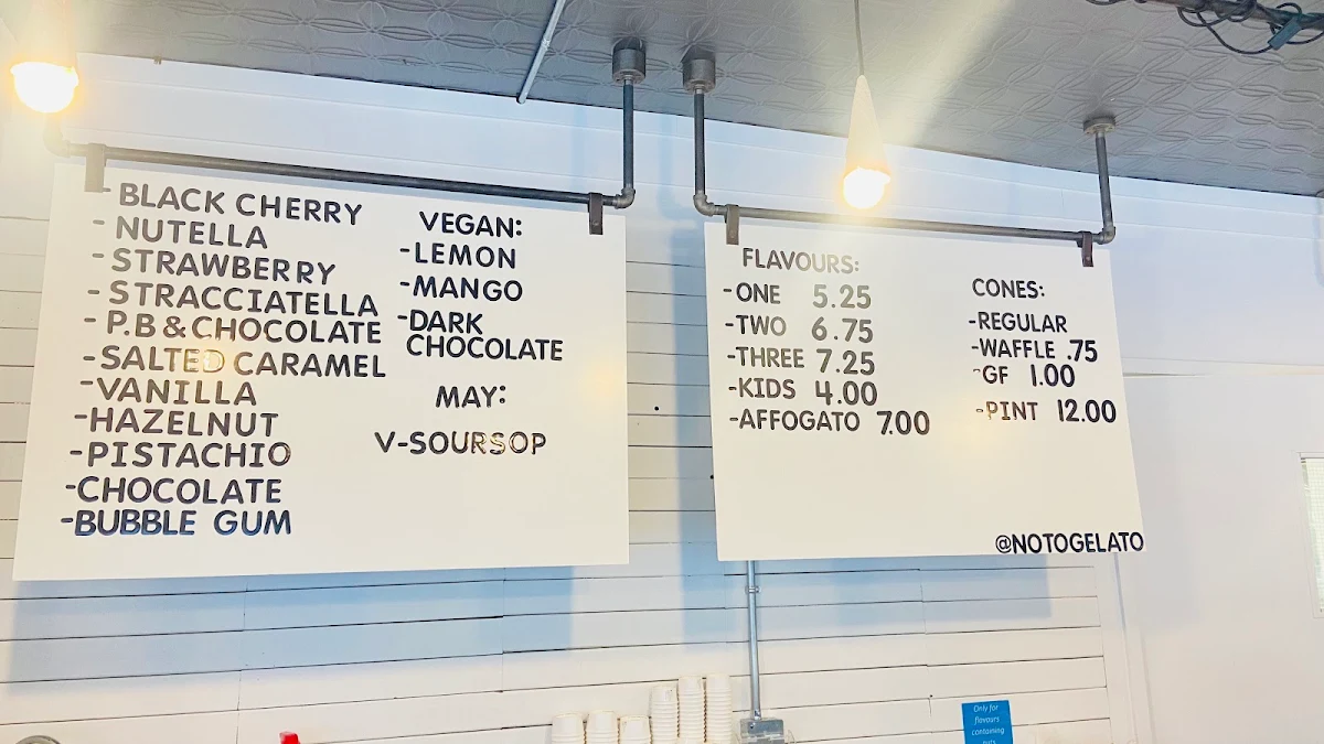 Menu, Noto Gelato