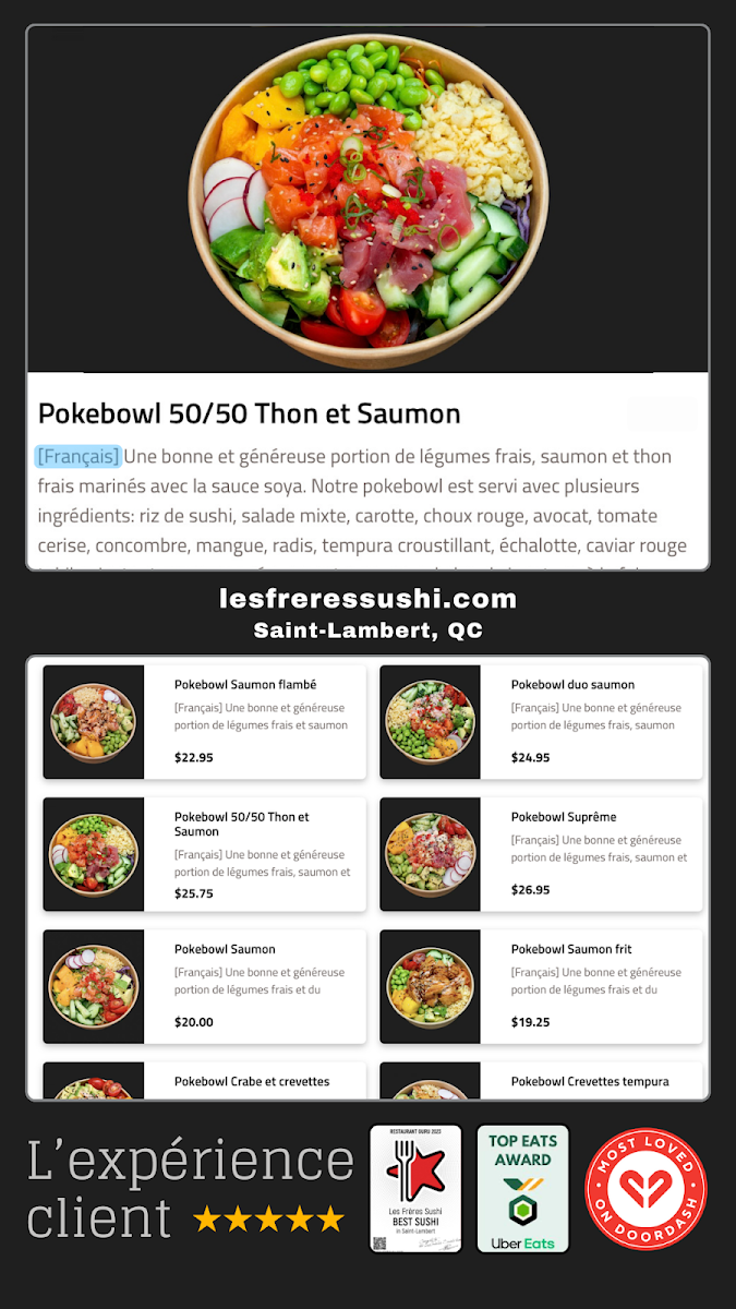 Menu, Les Frères Sushi