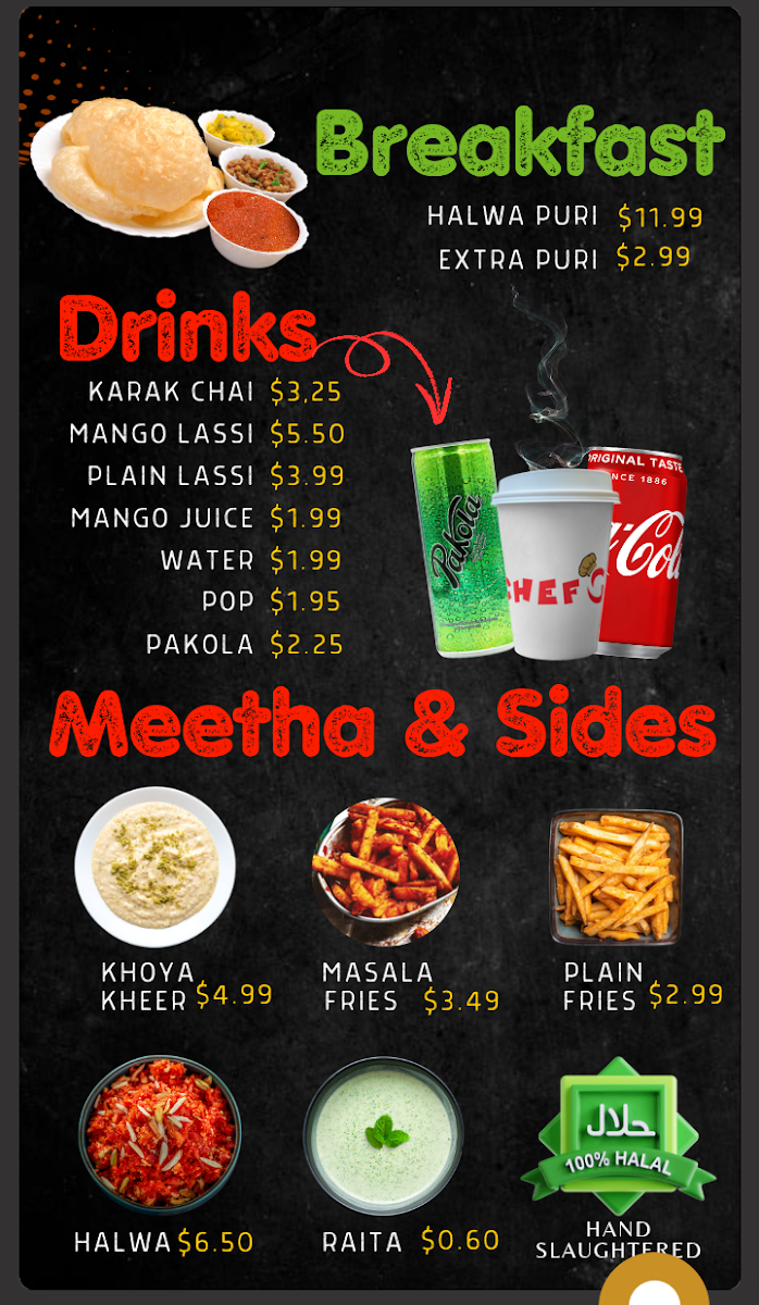 Menu, ChefG (Gourmet Of Karachi)