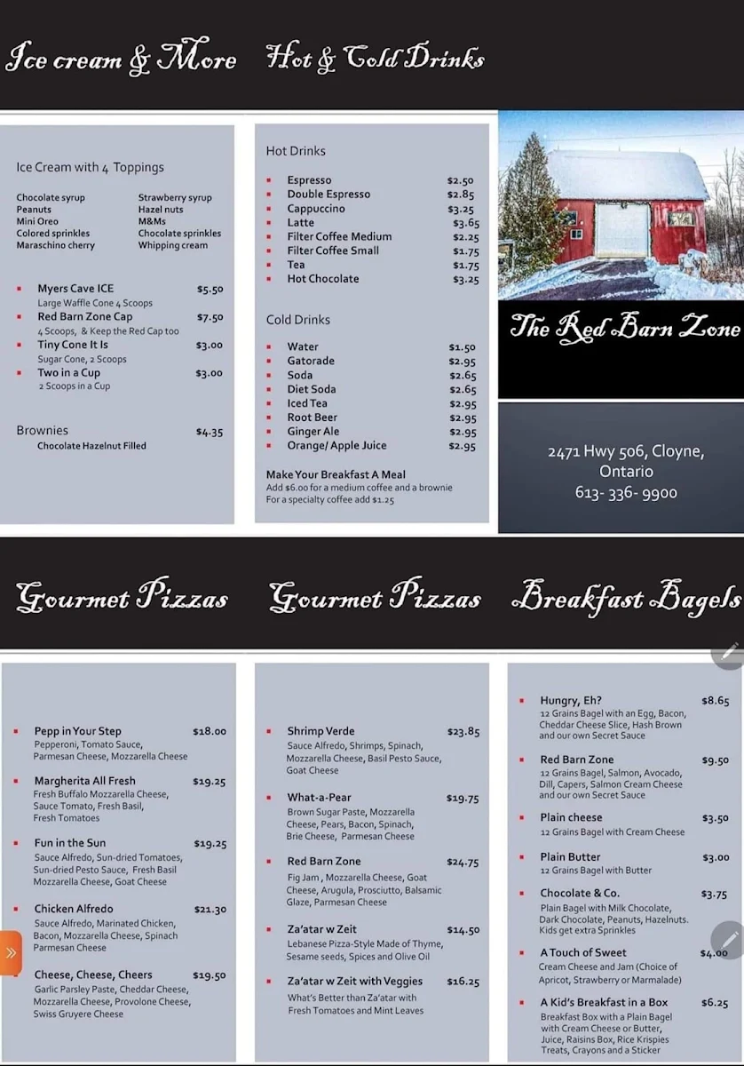 Menu, The Red Barn Zone