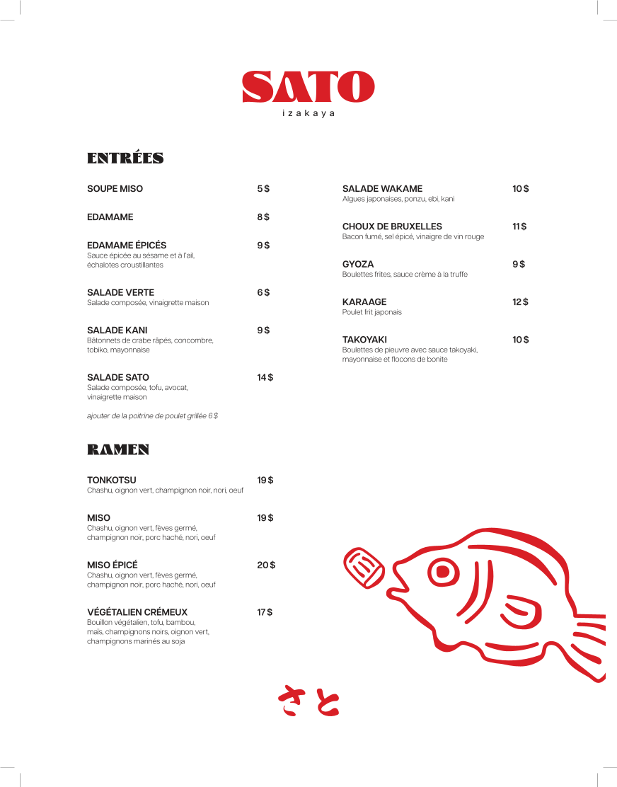 Menu, Sato Izakaya