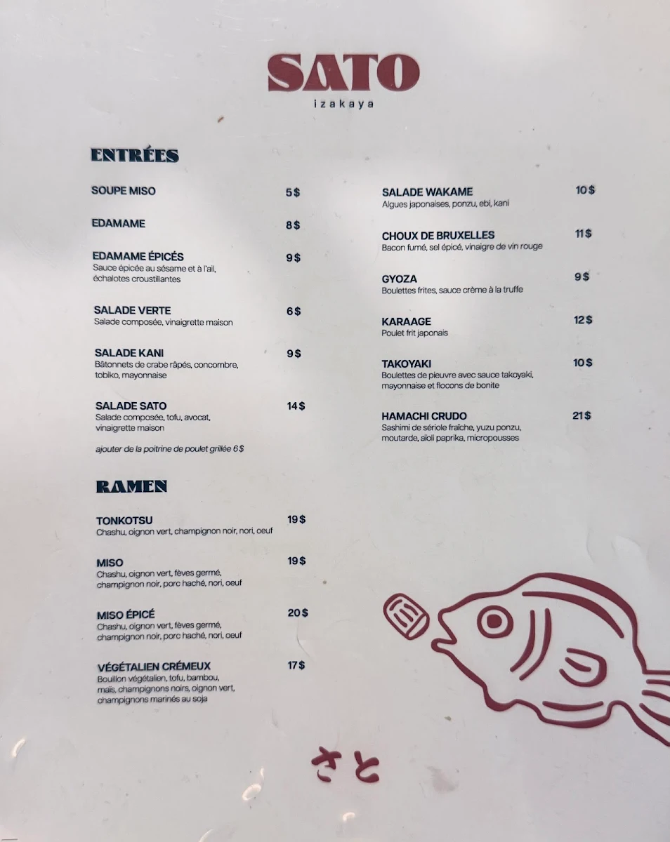 Menu, Sato Izakaya