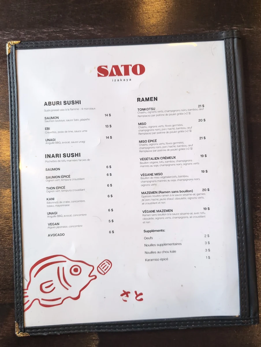 Menu, Sato Izakaya